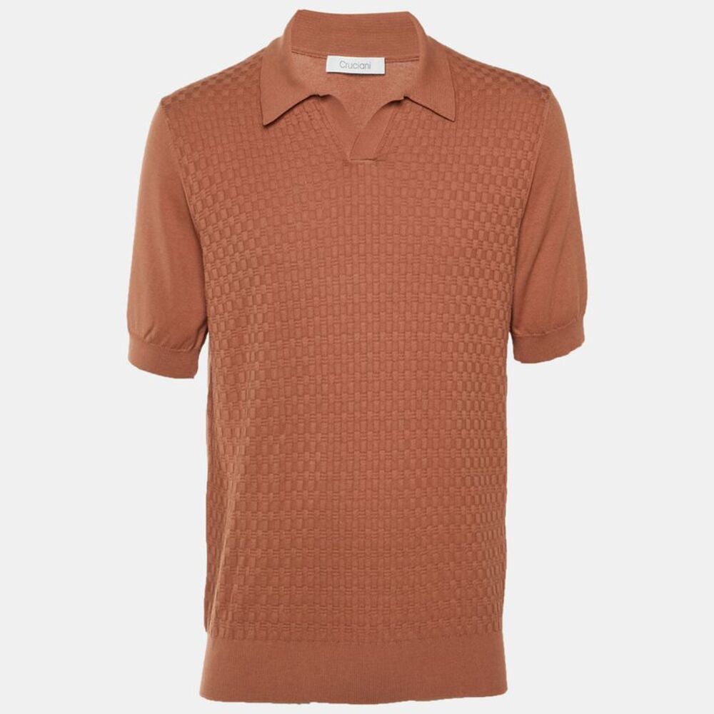 Cruciani Brown Basketweave Knit Polo T-Shirt L